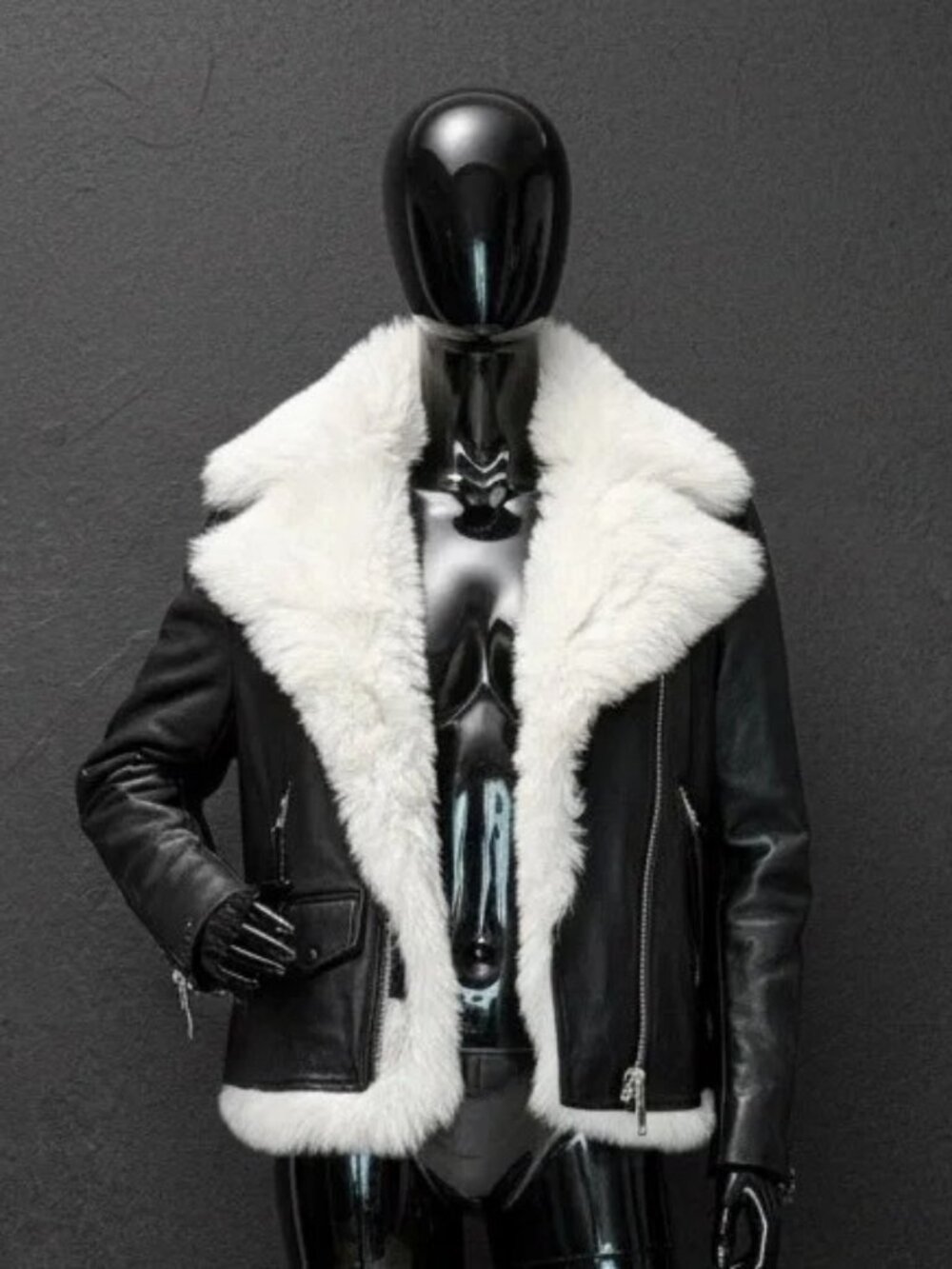 AllSaints Lyra black leather jacket with white shearling liner size L